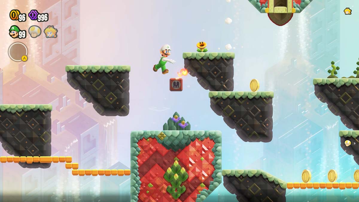 在《超级马里奥兄弟》游戏中，路易吉在平台跳跃时向敌人投掷火球