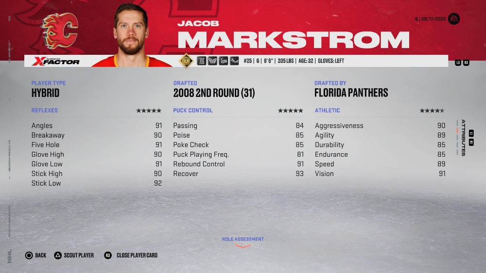 在 NHL 23 中看到的 Jacob Markstorm