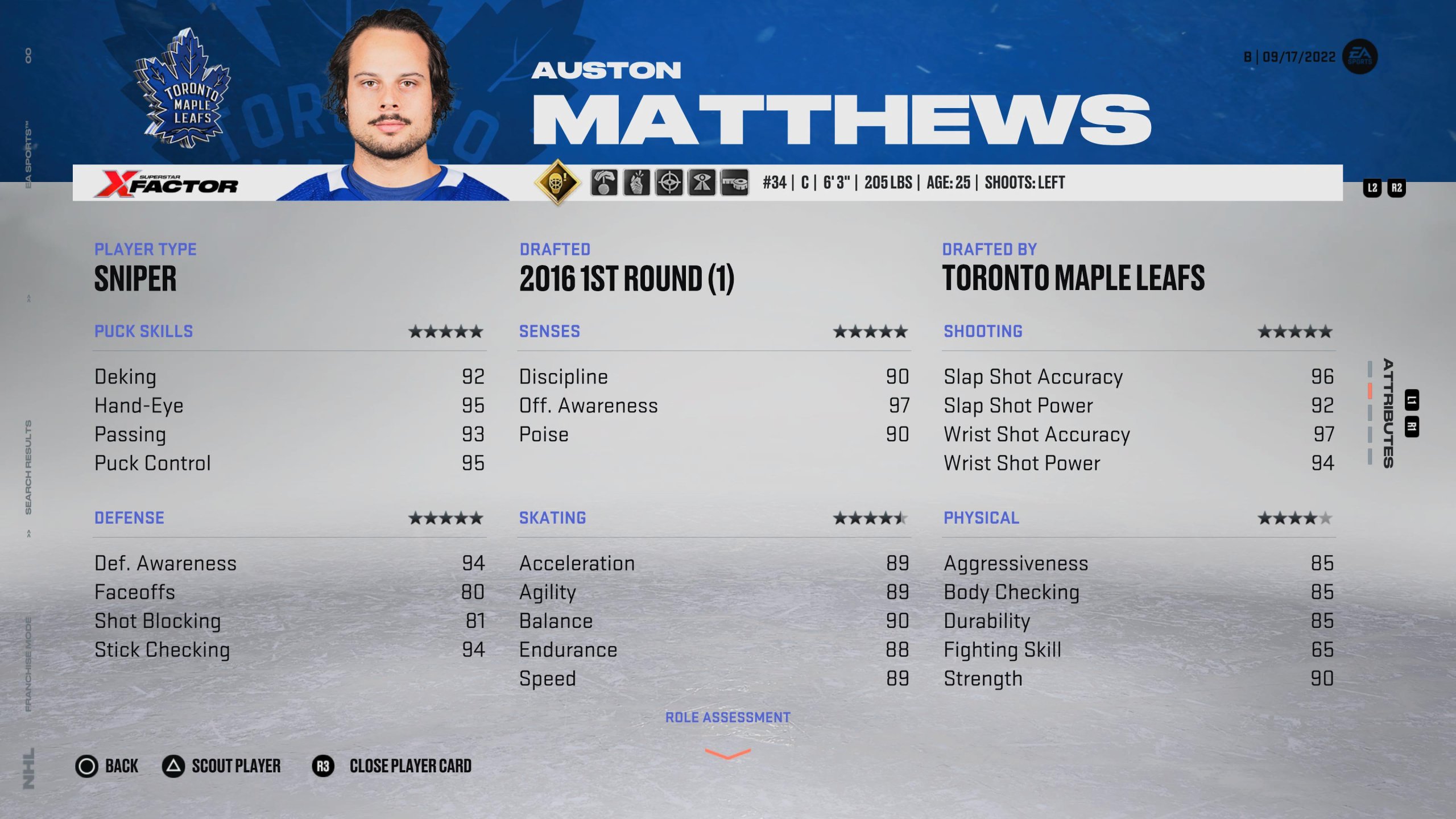 Auston Matthews - NHL 23 中最好的中锋之一。