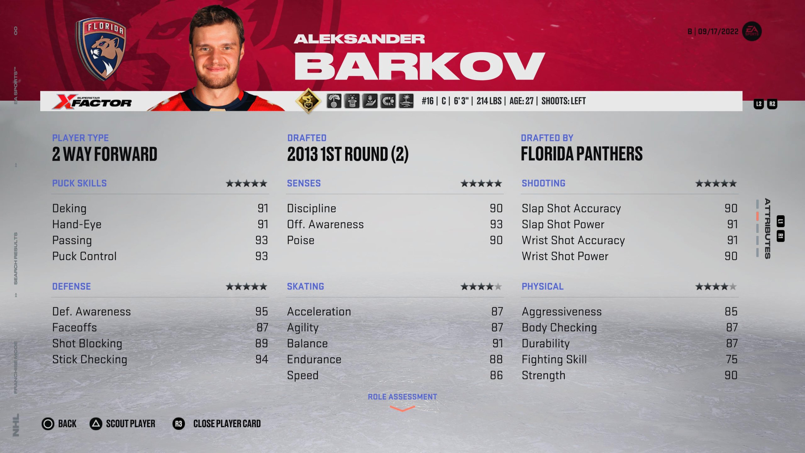 Aleksander Barkov - NHL 23 中最好的中锋之一