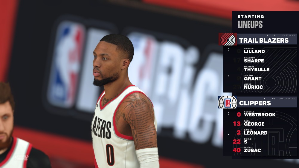 比赛开始前显示的 NBA 2k24 游戏球队阵容屏幕图像