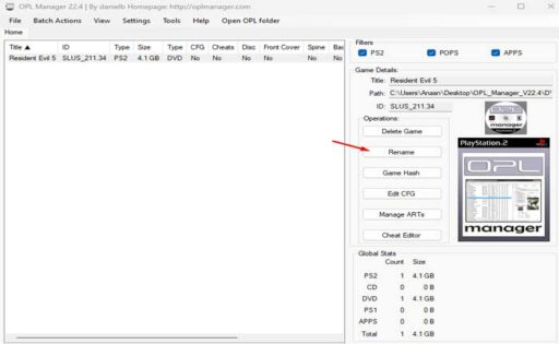 如何使用 OPL Manager 更改游戏名称