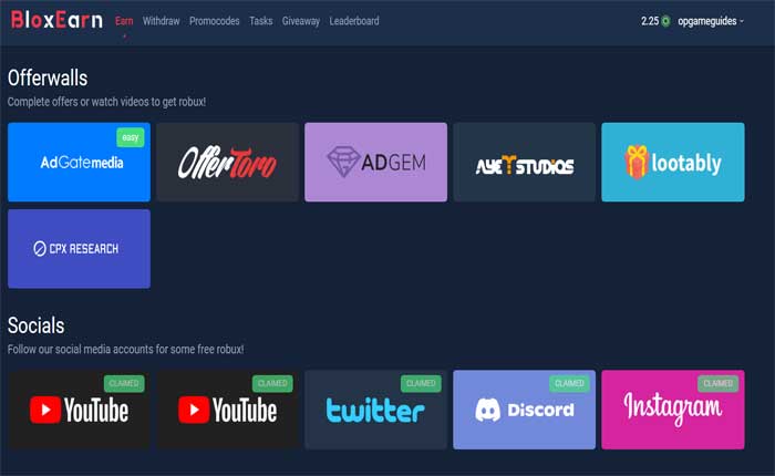 免费 Robux 赚钱网站 Bloxearn