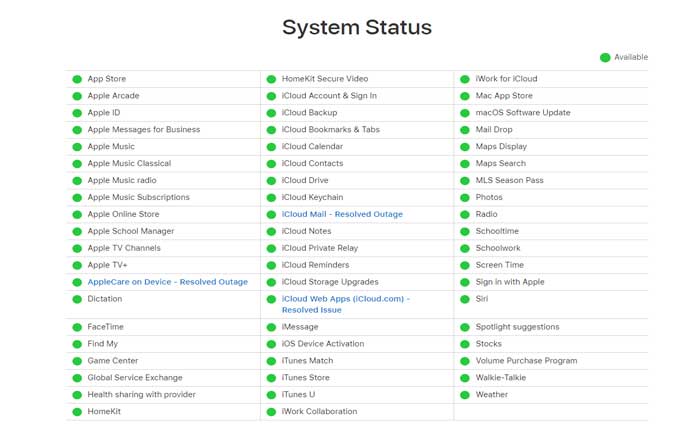 检查 iCloud 服务器状态