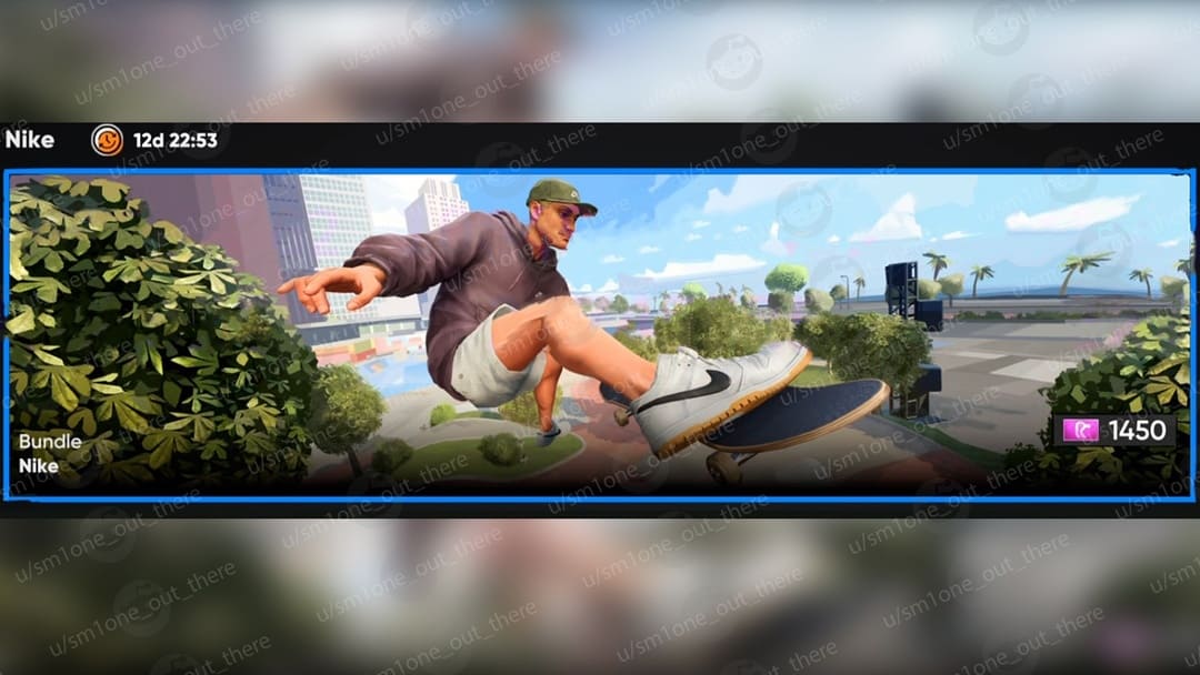 EA Skate 2025的屏幕截图显示了1450年“ San Van Bucks”的耐克捆绑包 