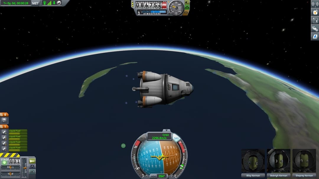 游戏Kerbal太空计划的屏幕截图，显示了一个小型空间旋转的Kerbol，这是一个地球般的星球