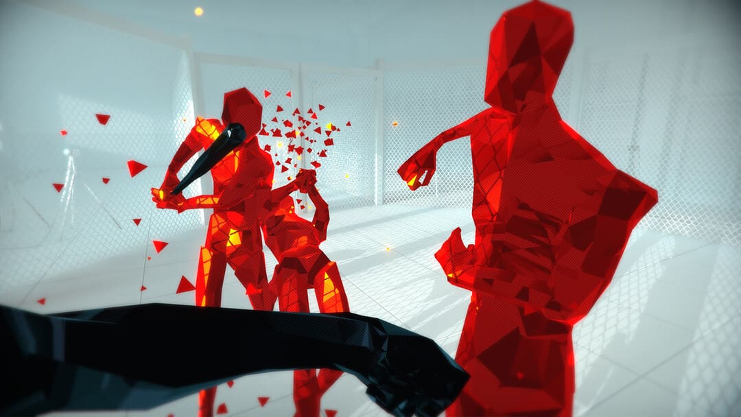 游戏超级映射的屏幕截图，显示多边形敌人互相战斗